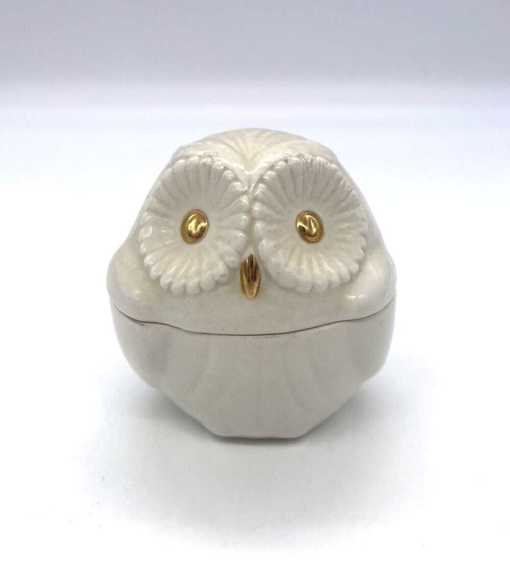 White OWL Trinket Box GOLD accents Porcellane D’Arte Agostinelli Bassano ITALY